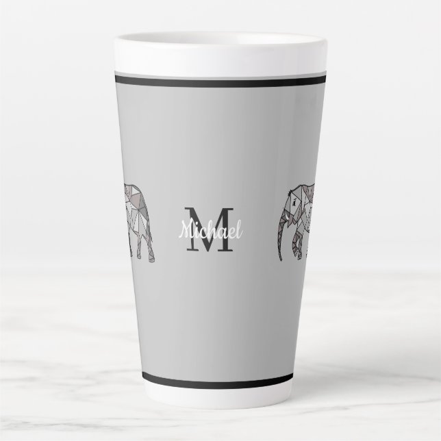 Monogram Cute Graphics Elephant Personalized Black Latte Mug (Front)