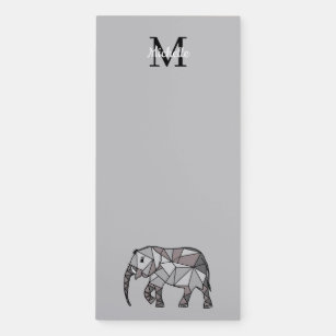 Monogram Cute Graphics Elephant Personalized Black Magnetic Notepad