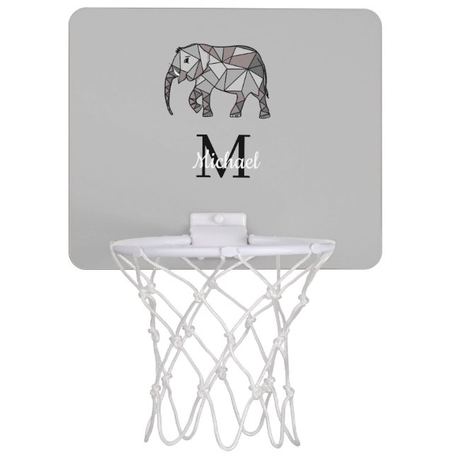 Monogram Cute Graphics Elephant Personalized Black Mini Basketball Hoop (Front)
