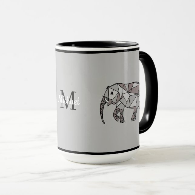 Monogram Cute Graphics Elephant Personalized Black Mug (Front Right)