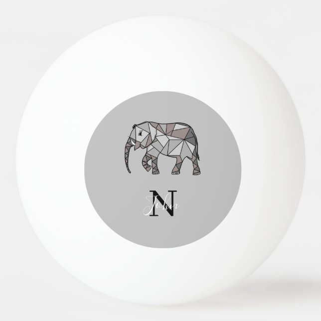 Monogram Cute Graphics Elephant Personalized Black Ping Pong Ball (Back)