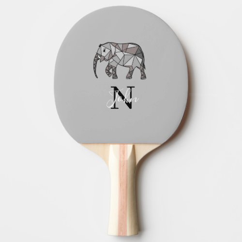 Monogram Cute Graphics Elephant Personalized Black Ping Pong Paddle