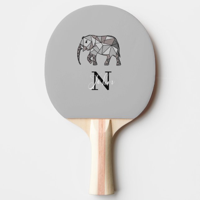 Monogram Cute Graphics Elephant Personalized Black Ping Pong Paddle (Front)
