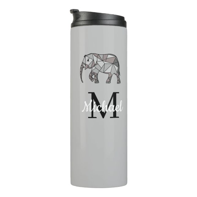 Monogram Cute Graphics Elephant Personalized Black Thermal Tumbler (Rotated Right)