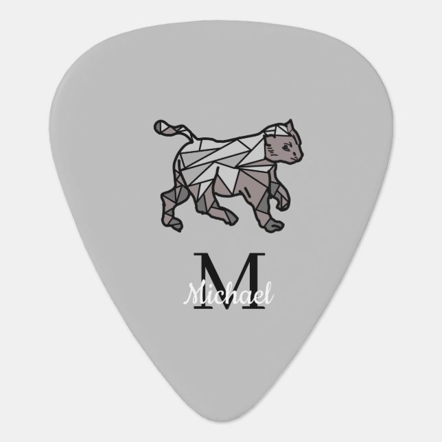 Monogram Cute Graphics Personalized Black Cet Guitar Pick (Front)