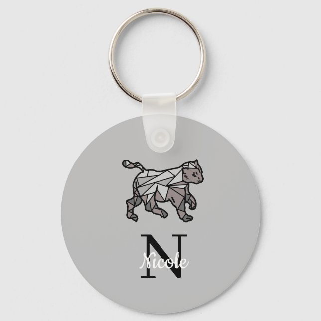 Monogram Cute Graphics Personalized Black Cet Keychain (Front)