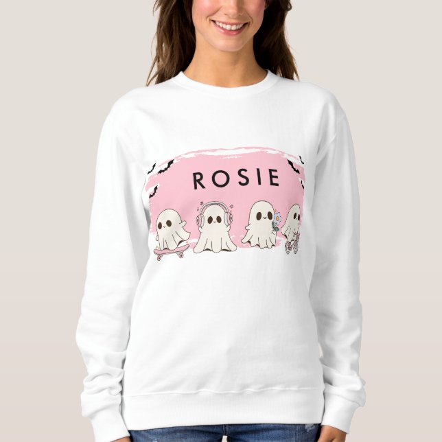 Monogram Cute Halloween Pink Ghosts Spooky Sweatshirt (Front)