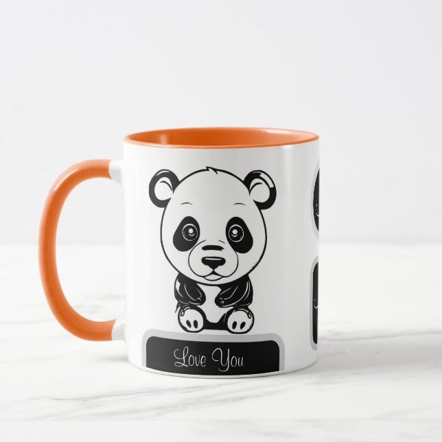 Monogram Cute Kawaii Panda Bear Personalized Love Mug (Left)