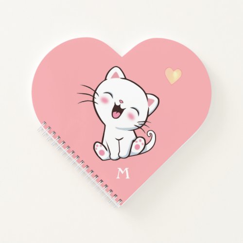 Monogram  Cute Kitty Cat on Light Pink Notebook