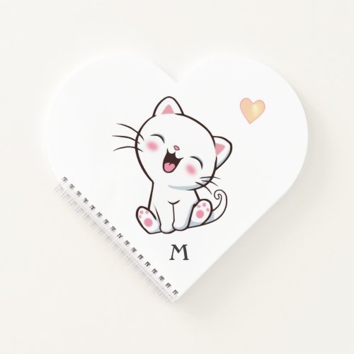 Monogram  Cute Kitty Cat on White Notebook