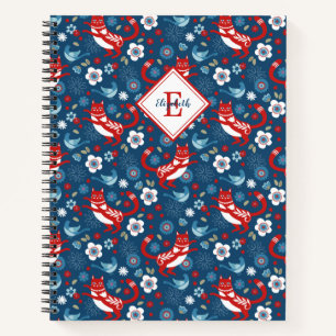 Monogram Cute Kitty Cat Pattern Notebook