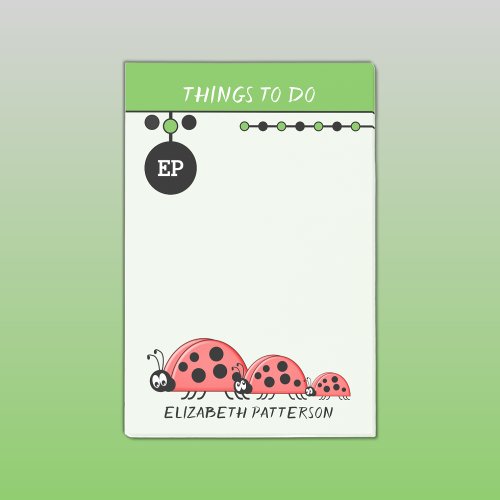 Monogram cute ladybirds things to do green post_it notes