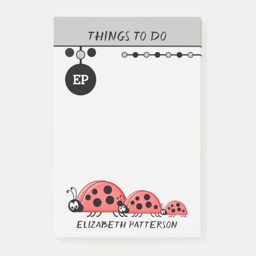 Monogram cute ladybirds things to do grey post_it notes