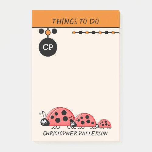 Monogram cute ladybirds things to do orange post_it notes