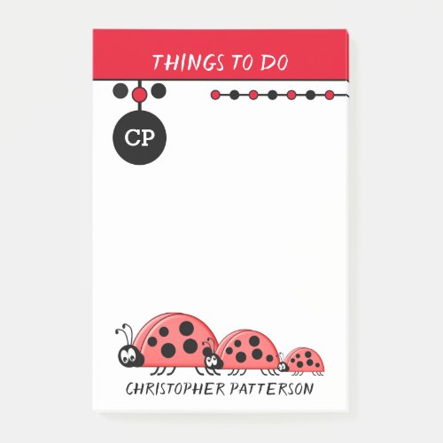 Monogram cute ladybirds things to do red post_it notes