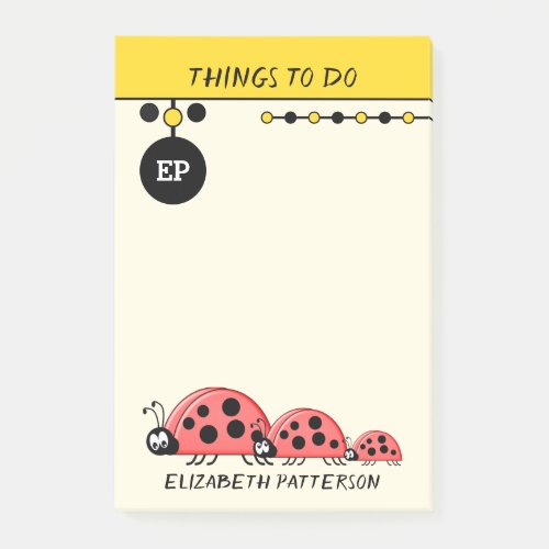 Monogram cute ladybirds things to do yellow post_it notes