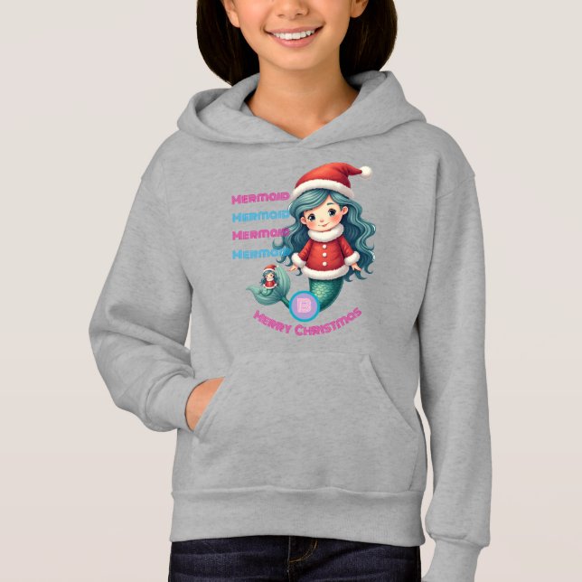 Monogram Cute Little Mermaid Celebrate Christmas  Hoodie (Front)