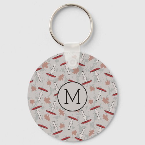 Monogram Cute Mushroom Fungi Pattern Keychain