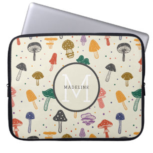 Monogram Cute Mushroom Pattern Modern Trendy Style Laptop Sleeve
