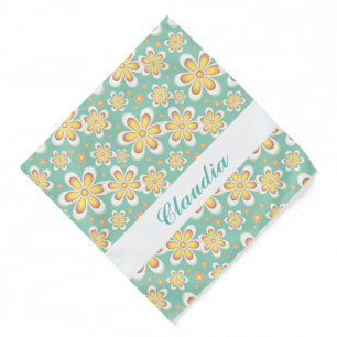 Monogram cute orange flowers on green bandana