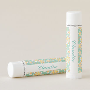 Monogram cute orange flowers on green lip balm