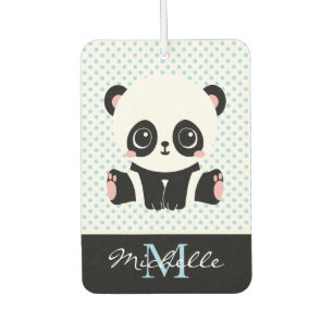 Monogram Cute Panda Bear Personalized Polka Dot Air Freshener