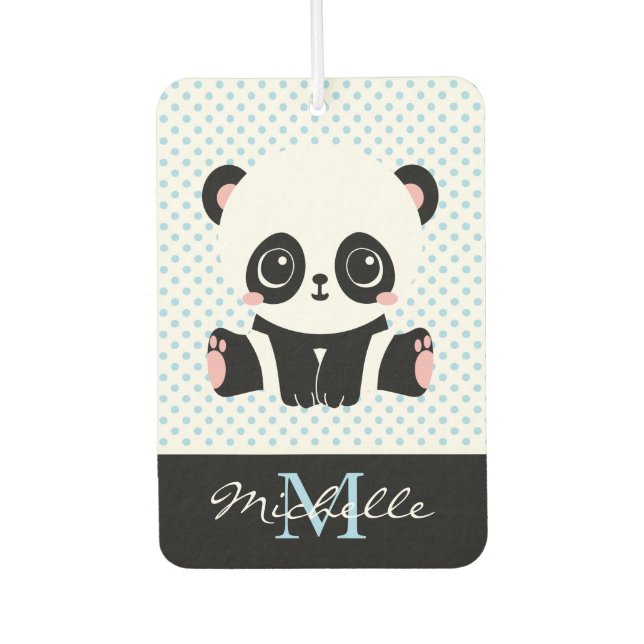 Monogram Cute Panda Bear Personalized Polka Dot Air Freshener (Front)