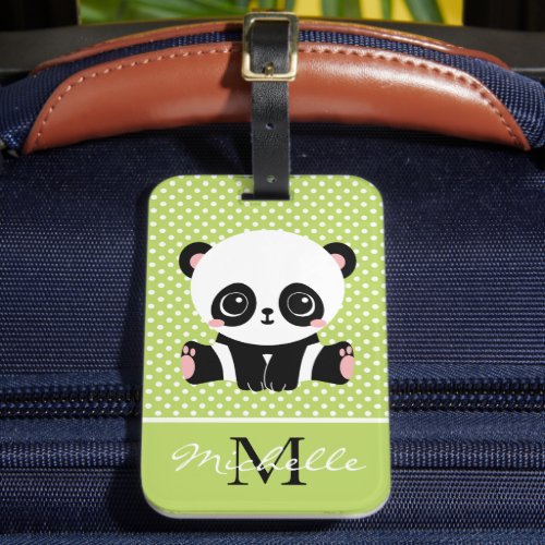 Monogram Cute Panda Bear Personalized Polka Dot Luggage Tag