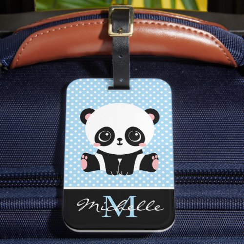 Monogram Cute Panda Bear Personalized Polka Dot Luggage Tag