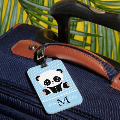 Monogram Cute Panda Bear Personalized Polka Dot Luggage Tag