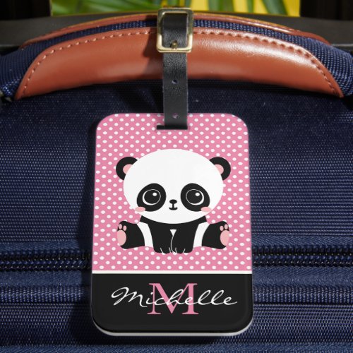 Monogram Cute Panda Bear Personalized Polka Dot Luggage Tag