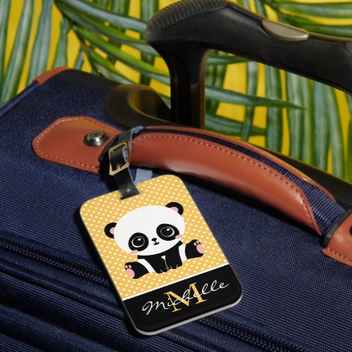 Monogram Cute Panda Bear Personalized Polka Dot Luggage Tag