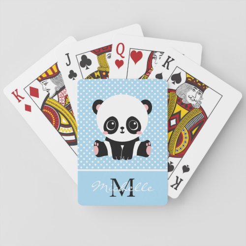 Monogram Cute Panda Bear Personalized Polka Dot Playing Cards