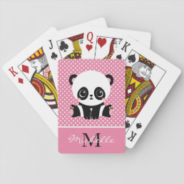 Monogram Cute Panda Bear Personalized Polka Dot Playing Cards