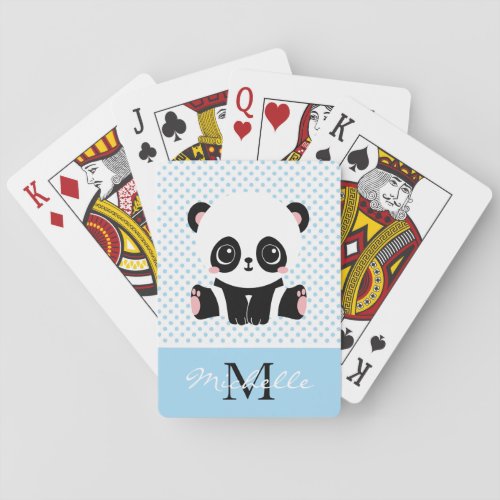 Monogram Cute Panda Bear Personalized Polka Dot Poker Cards