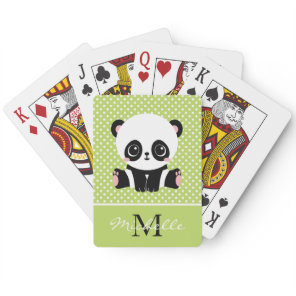 Monogram Cute Panda Bear Personalized Polka Dot Poker Cards