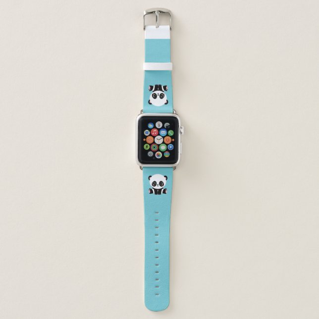 Monogram Cute Panda Personalized Bubble Gum Blue Apple Watch Band (Front)