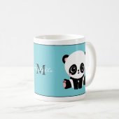 Monogram Cute Panda Personalized Bubble Gum Blue Coffee Mug (Front Right)