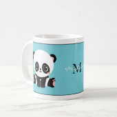 Monogram Cute Panda Personalized Bubble Gum Blue Coffee Mug (Front Left)