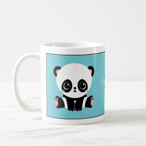 Monogram Cute Panda Personalized Bubble Gum Blue Coffee Mug