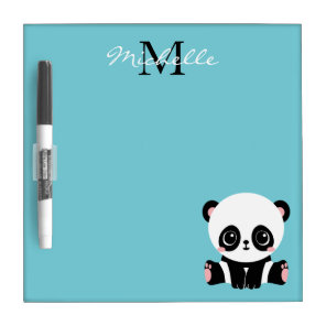 Monogram Cute Panda Personalized Bubble Gum Blue Dry Erase Board
