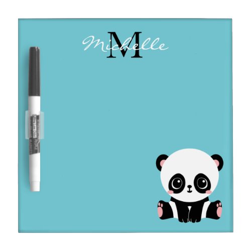 Monogram Cute Panda Personalized Bubble Gum Blue Dry Erase Board