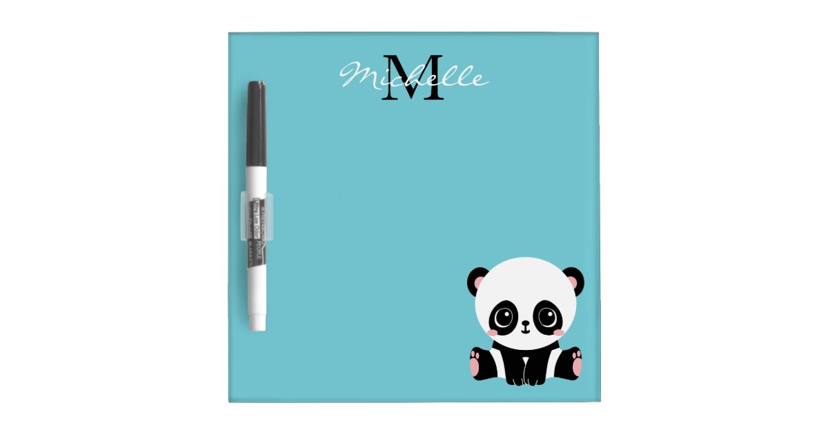 Monogram Cute Panda Personalized Bubble Gum Blue Dry Erase Board | Zazzle