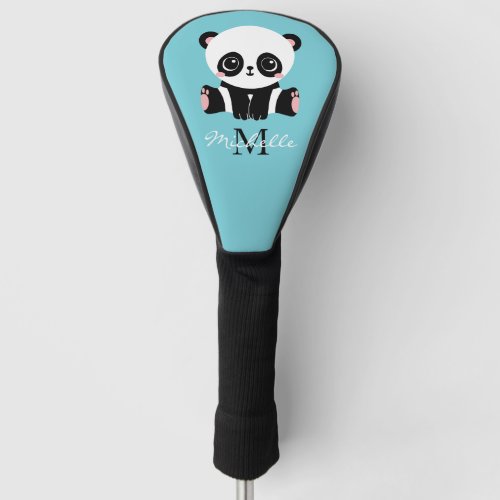 Monogram Cute Panda Personalized Bubble Gum Blue Golf Head Cover