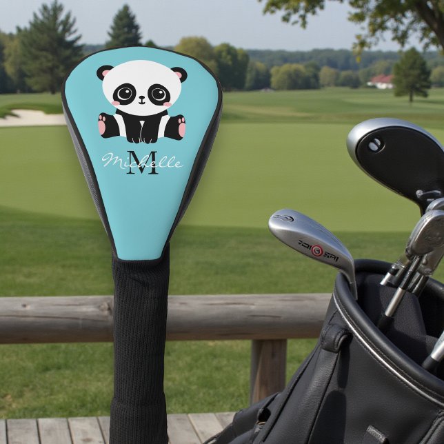 Monogram Cute Panda Personalized Bubble Gum Blue Golf Head Cover (Creator Uploaded)