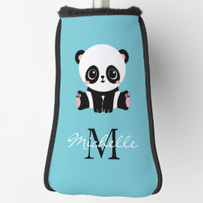 Monogram Cute Panda Personalized Bubble Gum Blue Golf Head Cover