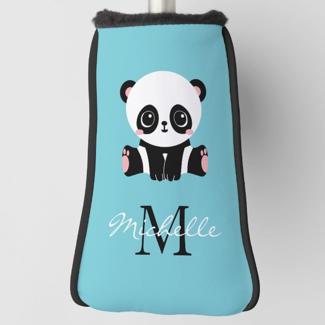 Monogram Cute Panda Personalized Bubble Gum Blue Golf Head Cover (Rotate 90)