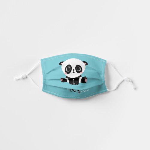 Monogram Cute Panda Personalized Bubble Gum Blue Kids Cloth Face Mask