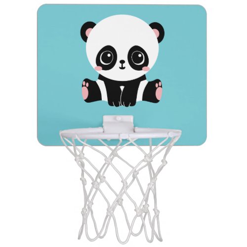Monogram Cute Panda Personalized Bubble Gum Blue Mini Basketball Hoop