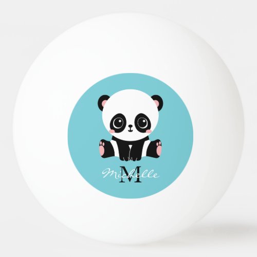 Monogram Cute Panda Personalized Bubble Gum Blue Ping Pong Ball
